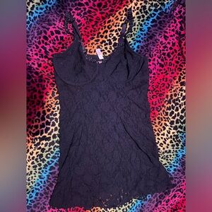 vintage Black lace lingerie dress with cute flower in the middle on top top<3